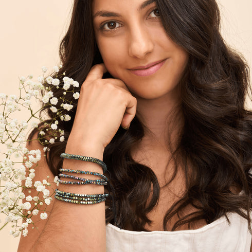 Serpentin | Émeraude Hématite x Argent | Bracelet Double Vague